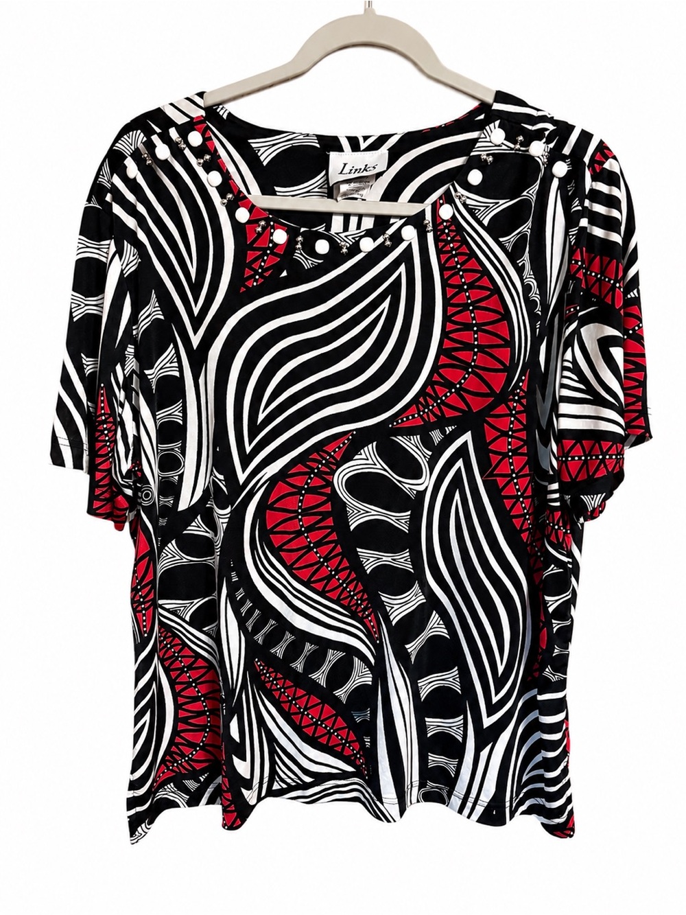 Links Black White & Red Abstract Short-Sleeve Top XLP